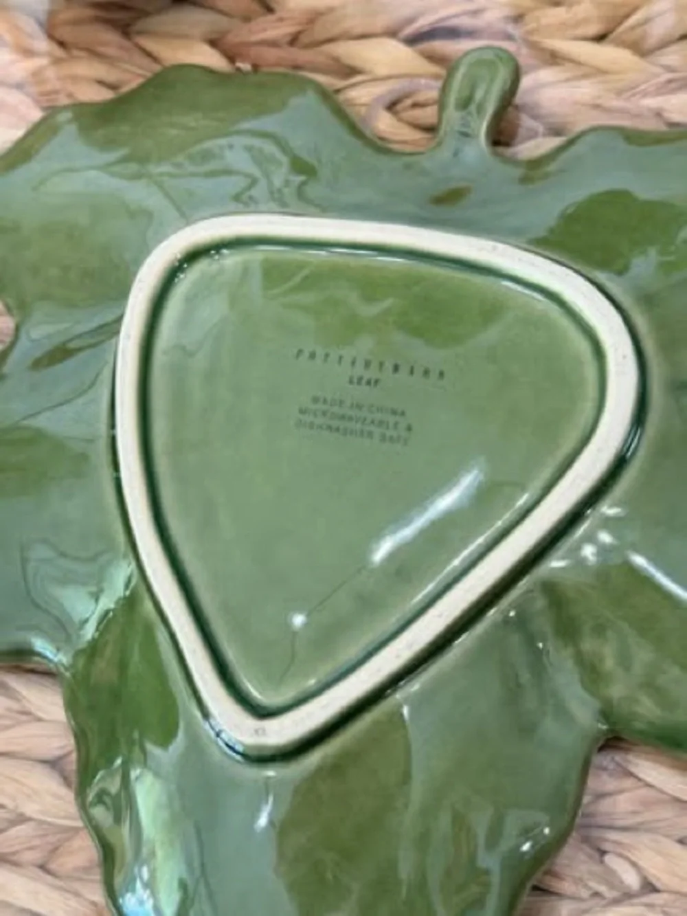 Pottery Barn Harvest Leaf Plate Green 10” Ceramic Fall Thanksgiving Serving Dish